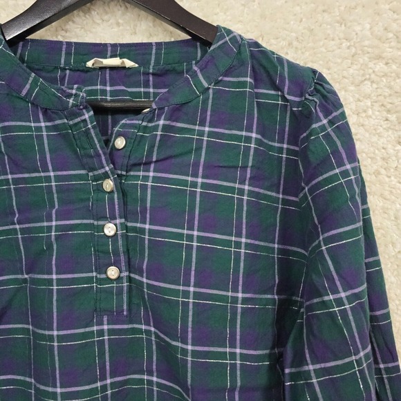 Roller Rabbit Top Large Womens Blue Purple Henley‎ Inverness Plaid Glenda - Picture 3 of 13
